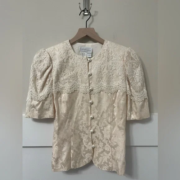 Scott McClintock Vintage Formal Cream Paisley Print Skirt Suit Size 4 - Picture 3 of 13